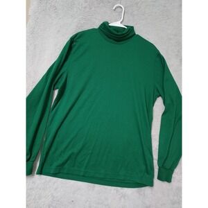 Vintage Lands End Shirt Men Large Turtleneck Cotton Stretch Green Base Layer 90s